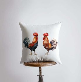 Watercolor Roosters | Gifts | Brid Prints | Bird Decor |Accent Pillow Covers | Throw Pillow Covers | Pillow | Room Decor | Bedroom Decor (Cover & Insert: Cover only, Dimensions: 16x16)