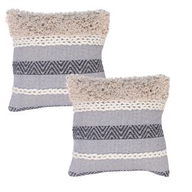 18 x 18 Cotton Accent Throw Pillows, Geometric Lined Pattern, Set of 2, Multicolor