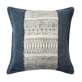 18 x 18 Square Handwoven Accent Throw Pillow, Polycotton Dhurrie, Kilim Pattern, White, Blue