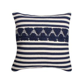 18 x 18 Handwoven Square Cotton Accent Throw Pillow, Classic Striped Pattern, Textured, White, Blue