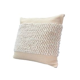 20 x 20 Square Cotton Accent Throw Pillow, Soft Banded Braided Patchwork, White, Cream