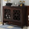 U-style Wood Storage Cabinet with Doors and Adjustable Shelf, Entryway Kitchen Dining Room, Brown