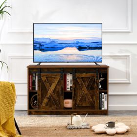 Brown decorative wooden TV / storage cabinet with two sliding barn doors available for bedroom living room corridor