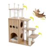 (Do Not Sell on Amazon) Modern Wooden Cat Tree Multi-Level Cat Tower With Fully Sisal Covering Scratching Posts, Deluxe Condos And Large Space Capsule