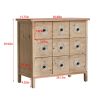 Accent Storage Cabinet Rattan Retro Wooden Apothecary Chest with 9-Drawer and Metal Handles