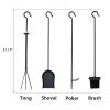 5 Pcs Iron Fireplace Tools Sets; Fireplace Accessories Tools with Holder; for Indoor Outdoor Fireplace Fire Pit; Black