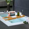 Bathtub Caddy Tray Crafted Bamboo Bath Tray Table Extendable Reading Rack Tablet Phone Holder