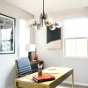 Modern American style chandelier-black gold iron-glass lampshade -6 bulbs