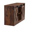 Brown decorative wooden TV / storage cabinet with two sliding barn doors available for bedroom living room corridor