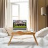 Bamboo Laptop Desk Breakfast Serving Bed Tray Foldable Leg Multi-Position Adjustable Tilt Surface Bed Lap Tray