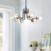 Modern American style chandelier-black gold iron-glass lampshade -6 bulbs