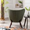 Modern Accent Chair Lambskin Sherpa Wingback Tufted Side Chair with Solid Wood Legs for Living Room Bedroom, Seaweed Green