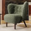 Modern Accent Chair Lambskin Sherpa Wingback Tufted Side Chair with Solid Wood Legs for Living Room Bedroom, Seaweed Green