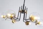 Modern American style chandelier-black gold iron-glass lampshade -6 bulbs