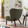 Modern Accent Chair Lambskin Sherpa Wingback Tufted Side Chair with Solid Wood Legs for Living Room Bedroom, Seaweed Green