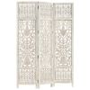 Hand carved 3-Panel Room Divider White 47.2"x65" Solid Mango Wood