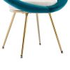 Peacock Blue Velvet Modern accent/Conversation Lounge Chair With Gold Plated Legs, unique appearance, Suitable For Office, Lounge, Living Room, set of