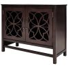 U-style Wood Storage Cabinet with Doors and Adjustable Shelf, Entryway Kitchen Dining Room, Brown