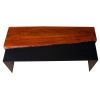 53 Inch Acacia Wood Coffee Table, Horizontal Split Design, Live Edge, Oak, Black