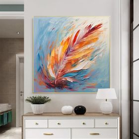 Handmade Oil Painting Original Abstract Feather Oil Painting on Canvas Large Wall Art Yellow Texture Painting Minimalist Art Custom Living Room Decor (Style: 1, size: 70x70cm)