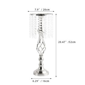 New Luxury Metal Candle Holders with Crystal Flowers Vase Candlestick Table Centerpieces Wedding Table Candle Stand Wedding Prop (Ships From: CN, Color: Silver-L)