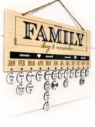 FAMILY Days to Remember Calendar Sign in Oak & Black, Family Birthdays & Heaven Days Board Plain Circles FAMILY Days to Remember Calendar Sign in Oak & Black, Family Birthdays & Heaven Days Board Plain Circles