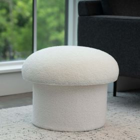 Boucle Mushroom Upholstered Storage Ottoman, Cream (Color: Cream)